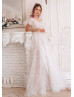 Ivory Lace Wedding Dress With Dusty Rose Lining